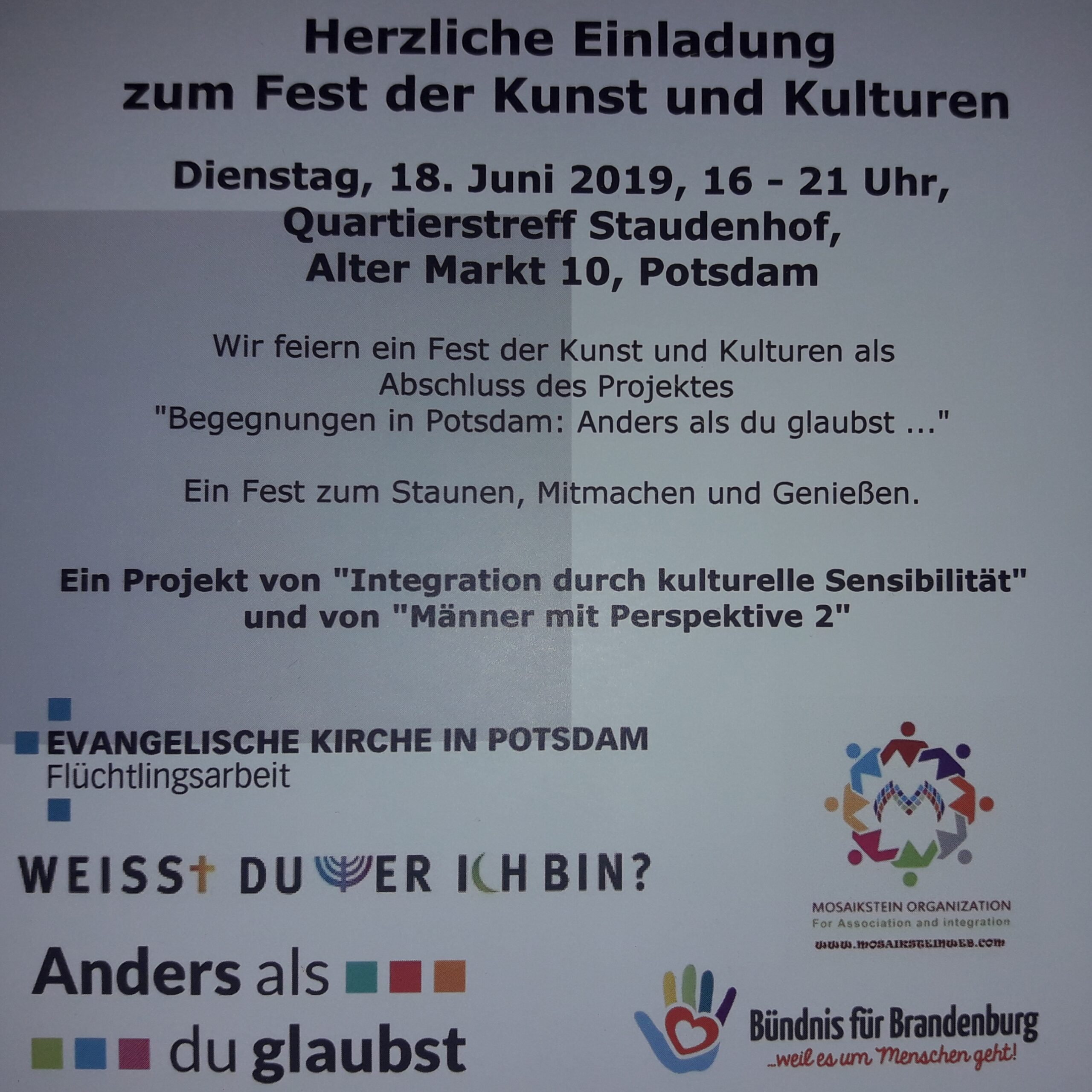 Fest der Kunst und Kulturen am 18. Juni im Staudenhof